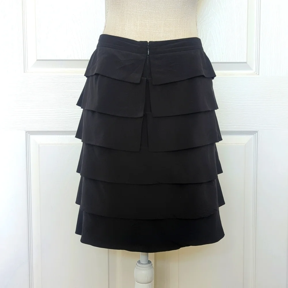 Tory Burch Florence Silk Tiered Black Mini Skirt